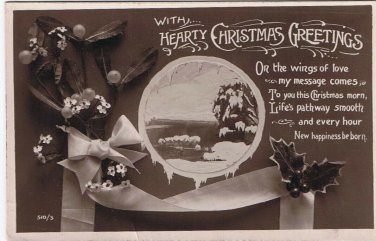 Postcard RPPC Hearty Christmas Greetings On The Wings Of Love