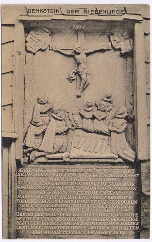 Germany Postcard RPPC Denkstein der Siebenlinge Christ On Cross Angels