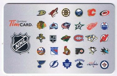Tim Horton's 2015 Gift Card NHL Team Logos No Value