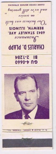Matchbook Cover Berwyn IL Charles D Plapp Insurance Photo