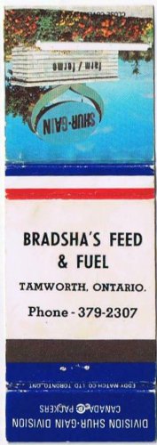 Matchbook Cover Bradsha's Feed & Fuel Tamworth Ontario