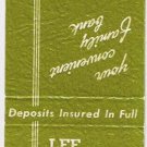 Matchbook Cover Lee Savings Bank Lee Massachusetts Finance Car