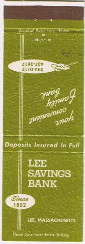 Matchbook Cover Lee Savings Bank Lee Massachusetts Finance Car
