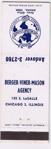 Matchbook Cover Berger Viner Mason Agency LaSalle Chicago Illinois