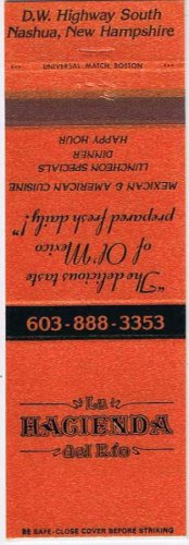 Matchbook Cover La Hacienda del Rio Nashua New Hampshire