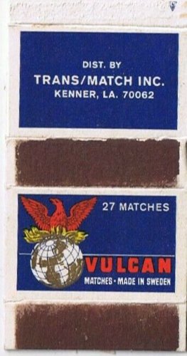 Matchbox Cover Vulcan Matches Trans/Match Kenner Louisiana