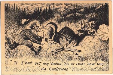Christmas Comic Pen Ink Drawing Venison Hunter Stag 6x9