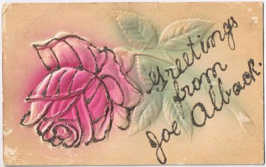Postcard Embossed Glitter Rose Greetings From Joe Alback