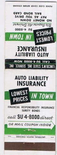 Matchbook Cover Lincoln's State Insurance Service Chicago Illinois