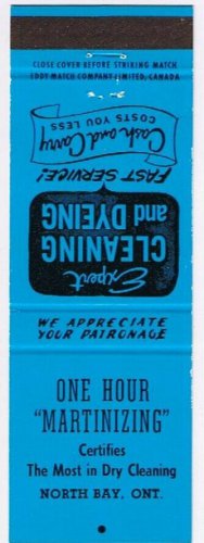 Matchbook Cover One Hour Matinizing North Bay Ontario Blue