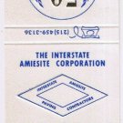 Matchbook Cover The Interstate Amiesite Corp Concordvillle Pennsylvania 59th