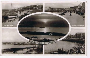 Ireland Postcard County Down Bangor Belfast Lough Big Hole Bay Esplanade RPPC