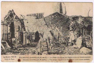 France Postcard Neuve Chapelle La Guerre 1914-18 Village Taken By English