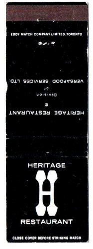 Matchbook Cover Heritage Restaurants Black Cover