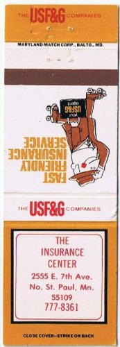 Matchbook Cover The Insurance Center USF&G St Paul Minnesota