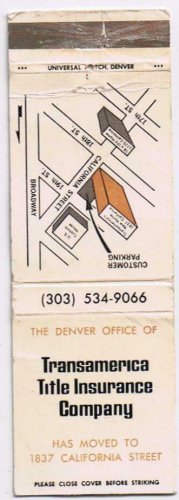 Matchbook Cover Denver CO Transamerica Title Insurance Company