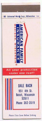 Matchbook Cover Beloit WI Dale Bach American Family Insurance Madison