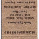 Matchbook Cover Mealey's Family Style Dinners New Market MD