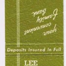 Matchbook Cover Lee Savings Bank Lee Massachusetts Secure Future