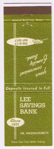 Matchbook Cover Lee Savings Bank Lee Massachusetts Secure Future