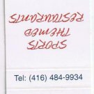 Matchbook Cover Shoeless Joe's Toronto Ontario