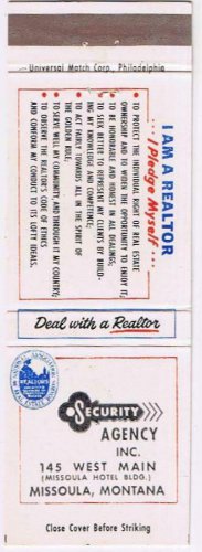 Matchbook Cover Security Agency Inc Real Estate Missoula Montana