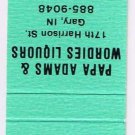 Matchbook Cover Papa Adams & Wordies Liquors Gary Indiana