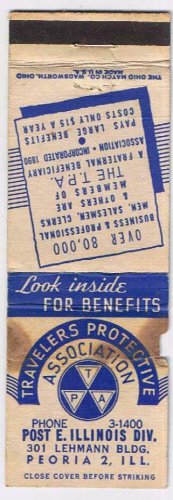 Matchbook Cover Travelers Protective Association Peoria Illinois