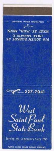Matchbook Cover West St Paul State Bank West St Paul Minnesota Secure Future