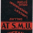 Matchbook Cover Mustang Pharmacy Drug Store At S.M.U. Dallas Texas Black