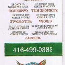 Matchbook Cover The Phoen & Firkin Toronto & Aurora Cambridge Willowdale Ontario
