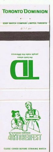 Matchbook Cover TD Toronto Dominion Bank Oktoberfest Kitchener Waterloo Ontario