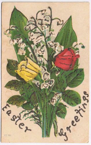 Easter Postcard Embossed Greetings Flowers Glitter G D & D Star Bavaria