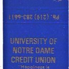 Matchbook Cover University Of Notre Dame Credit Union Indiana