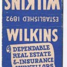Matchbook Cover Wilkins Real Estate & Insurance Newburgh New York