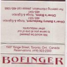 Matchbook Cover Bofinger Restaurant Toronto Ontario