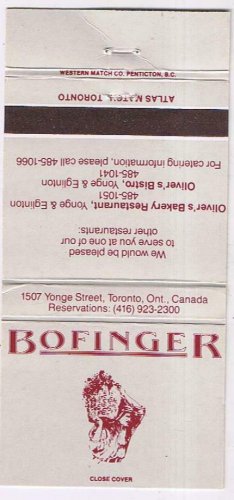 Matchbook Cover Bofinger Restaurant Toronto Ontario