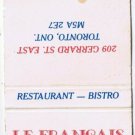 Matchbook Cover Le Francais Restaurant Bistro Toronto Ontario