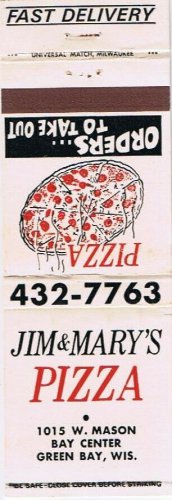 Matchbook Cover Jim & Mary's Pizza Green Bay Wisconsin
