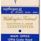 Matchbook Cover Washington Federal Savings & Loan Association Washington DC
