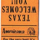 Matchbook Cover Hazel's Cafe Benjamin Texas Welcomes You Orange