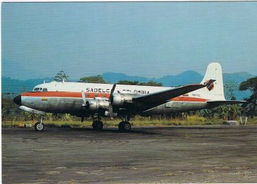 Postcard Airplane Douglas DC-4 SADELCA Colombia