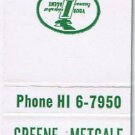 Matchbook Cover Greene Metcalf & Lowenstein Insurance Agency Danville Illinois