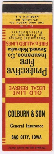 Matchbook Cover Colburn & Son Insurance Sac City Iowa
