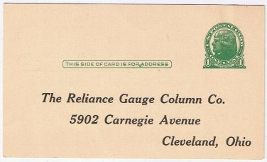 Advertising Postal Card Reliance Gauge Column Cleveland Ohio 1 Cent Jefferson