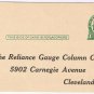 Advertising Postal Card Reliance Gauge Column Cleveland Ohio 1 Cent Jefferson