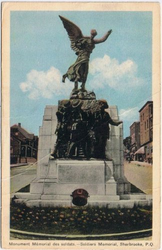 Postcard Monument Memorial des Soldats Soldiers Monument Sherbrooke Quebec