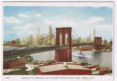 Postcard Folkard Brooklyn Bridge Lower Manhattan New York City Used