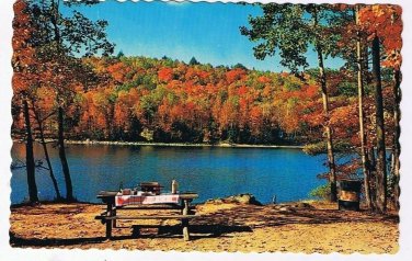 Ontario Postcard Smooth Rock Falls Kents Esso Service Picnic Table Autumn Lake