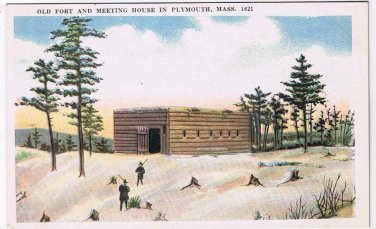 Postcard Old Fort & Meeting House in Plymouth Massachusetts